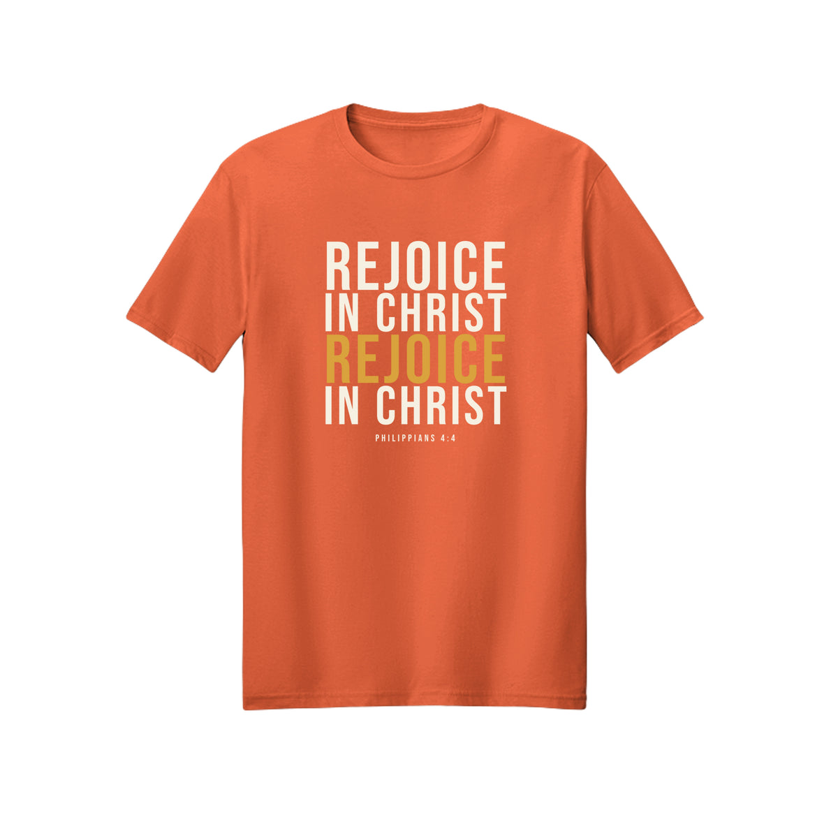 Stacked Rejoice in Christ shirt in Orange