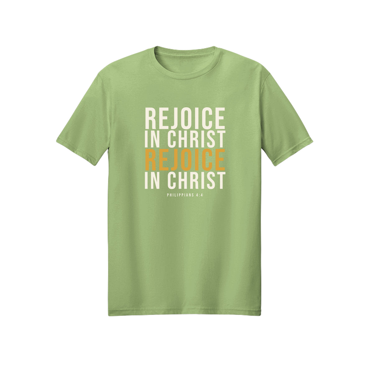 Stacked Rejoice in Christ shirt in Pistachio