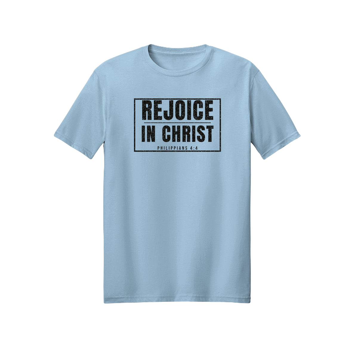 Boxed Rejoice in Christ shirt in Light Blue