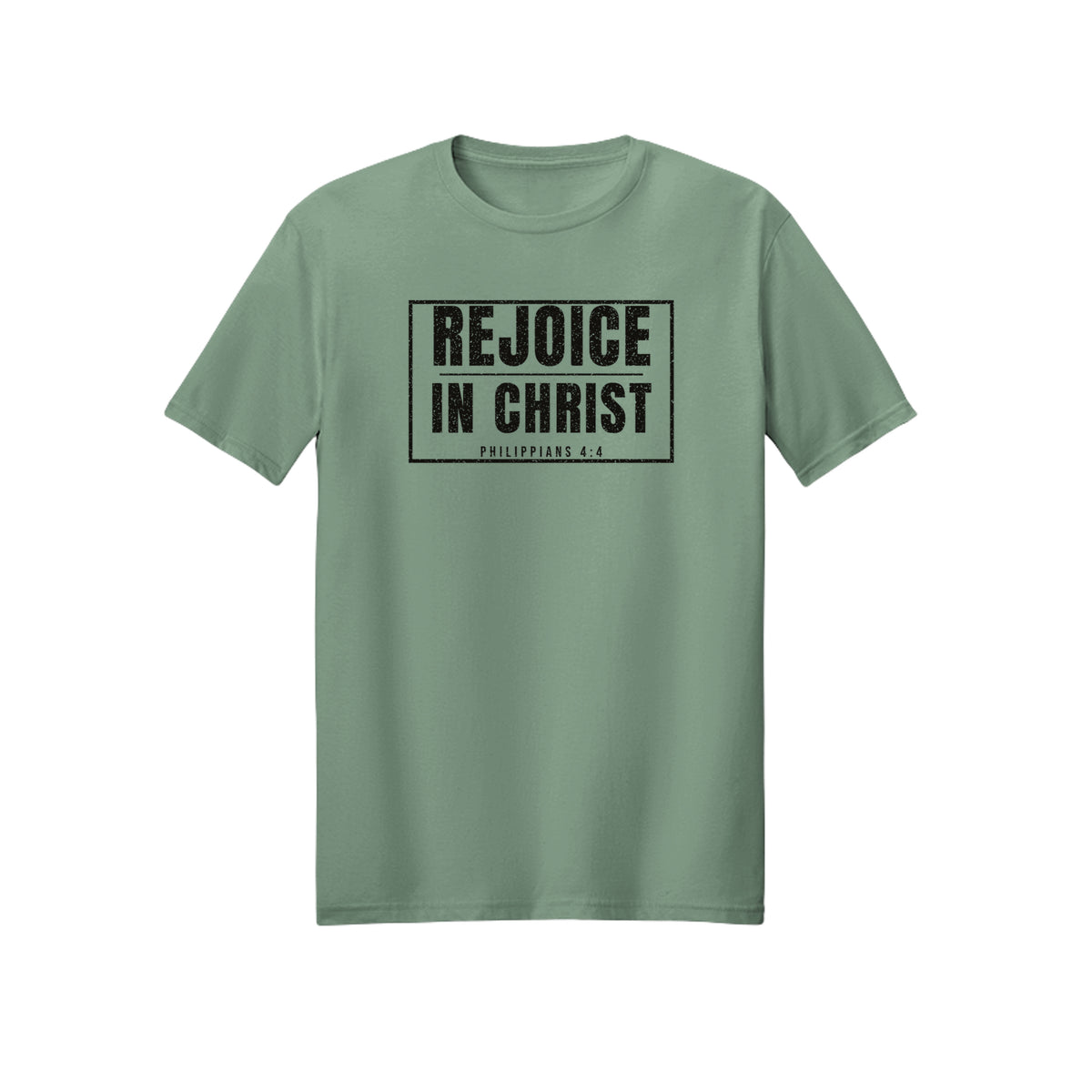 Boxed Rejoice in Christ shirt in Sage