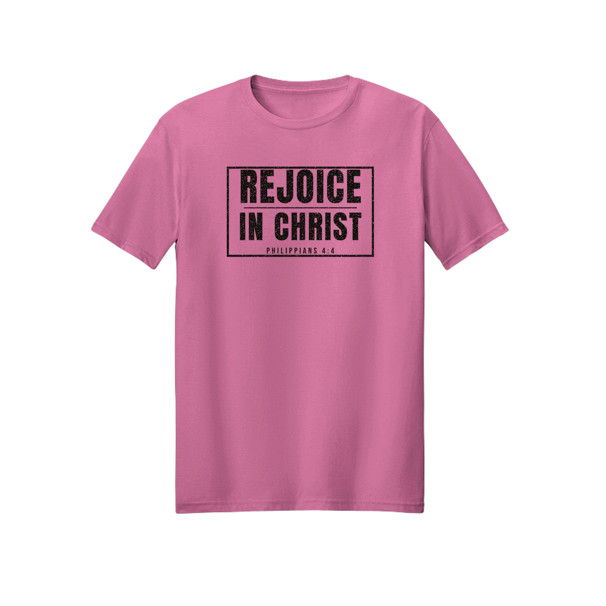 Boxed Rejoice in Christ shirt in Azalea