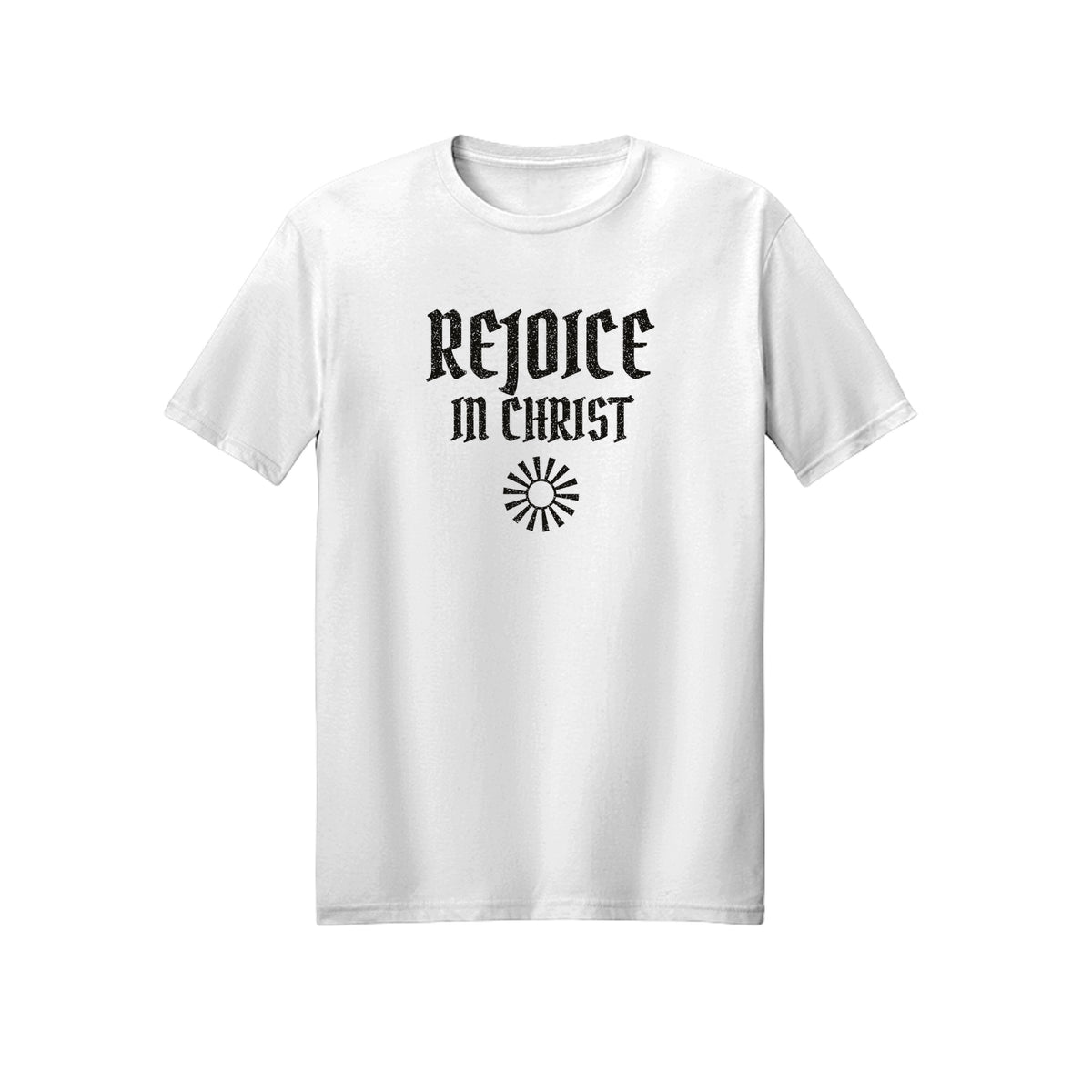 Gothic Rejoice in Christ shirt in White