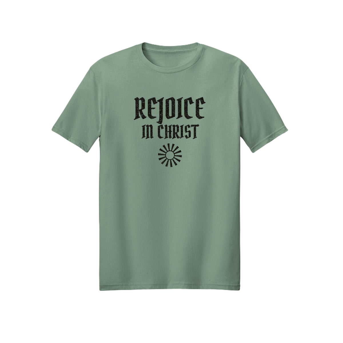 Gothic Rejoice in Christ shirt in Sage