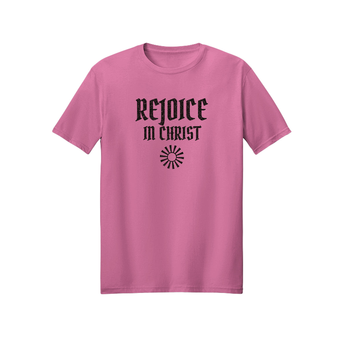 Gothic Rejoice in Christ shirt in Azalea