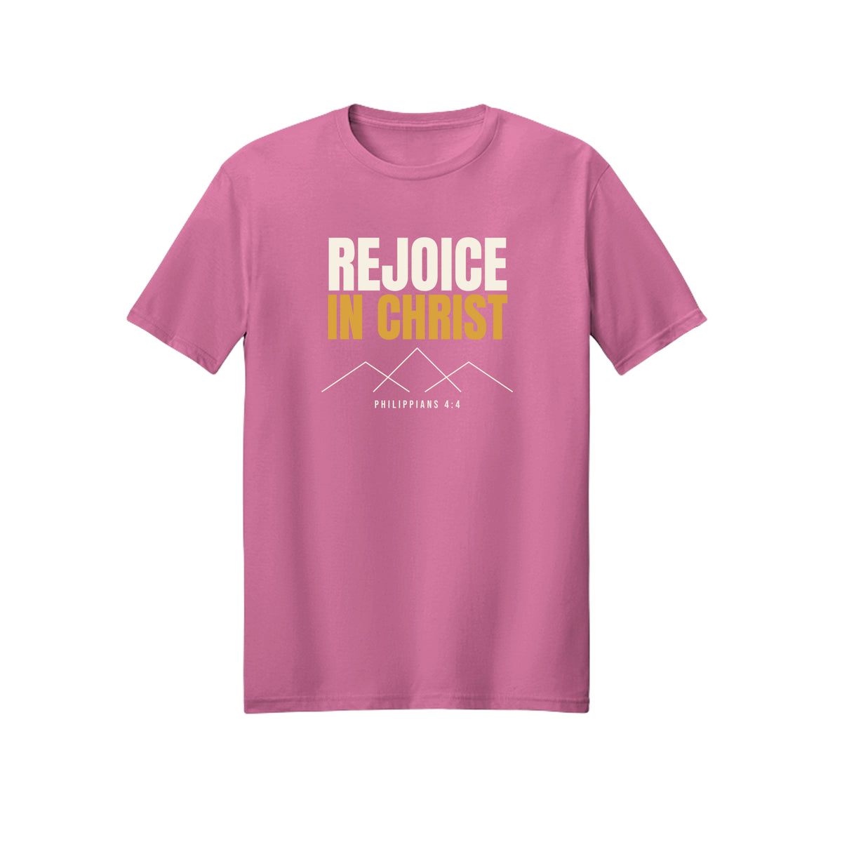 Bold Gold Rejoice in Christ shirt in Azalea