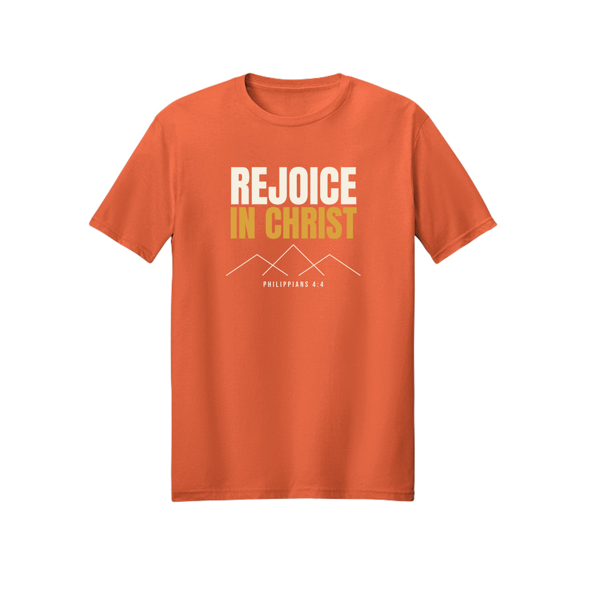 Bold Gold Rejoice in Christ shirt in Orange