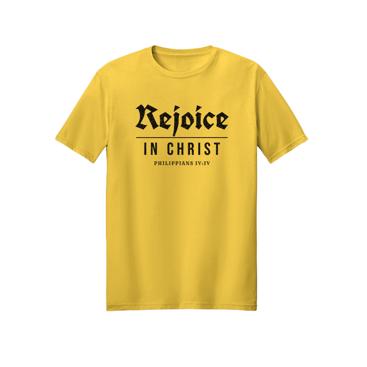 Blackletter Rejoice in Christ shirt in Daisy