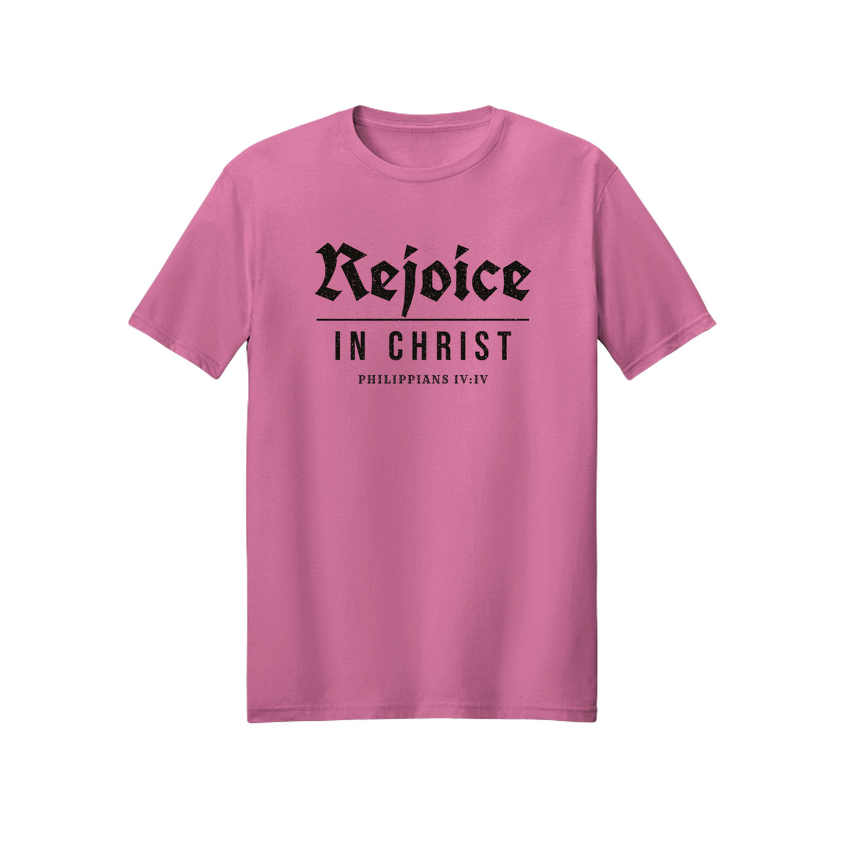 Blackletter Rejoice in Christ shirt in Azalea