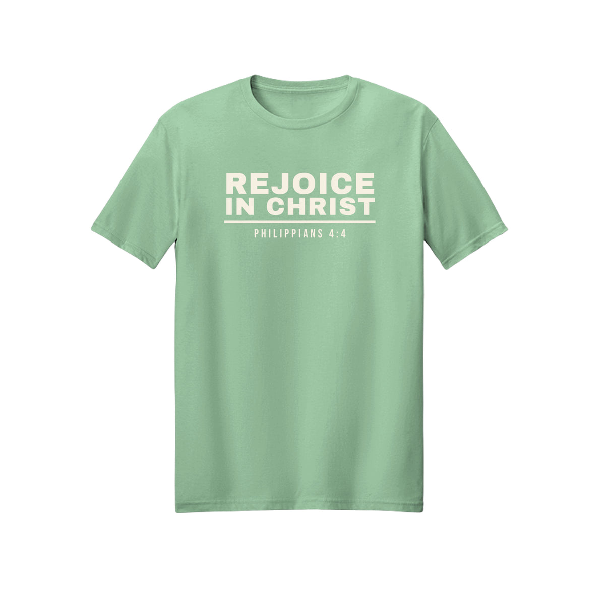 Light Minimal Rejoice in Christ shirt in Mint Green