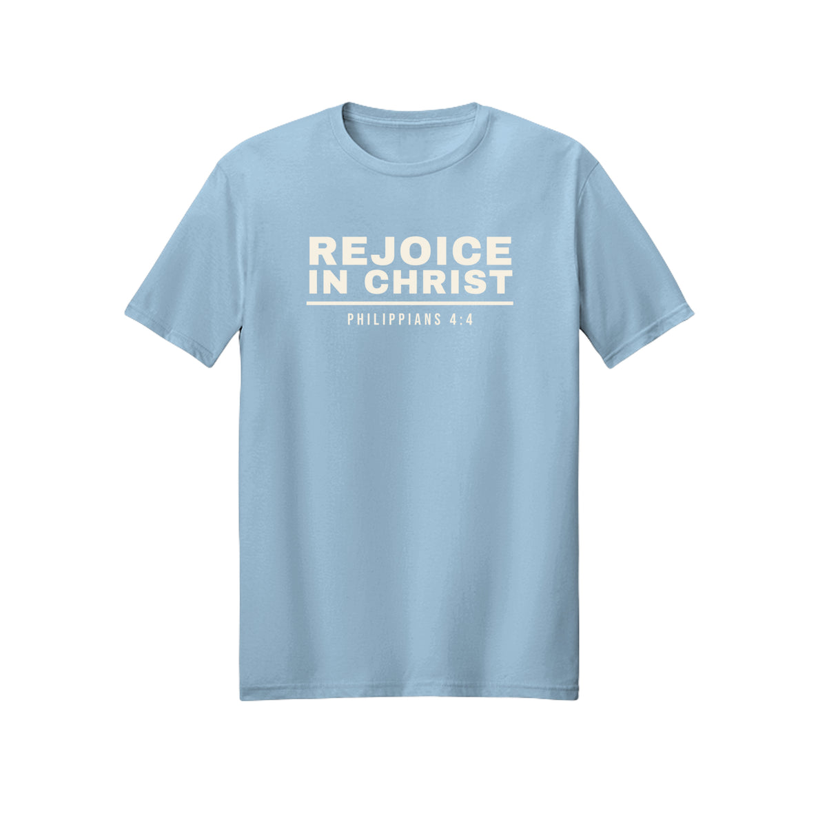 Light Minimal Rejoice in Christ shirt in Light Blue
