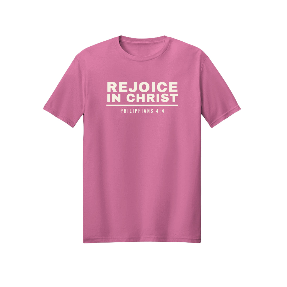 Light Minimal Rejoice in Christ shirt in Azalea