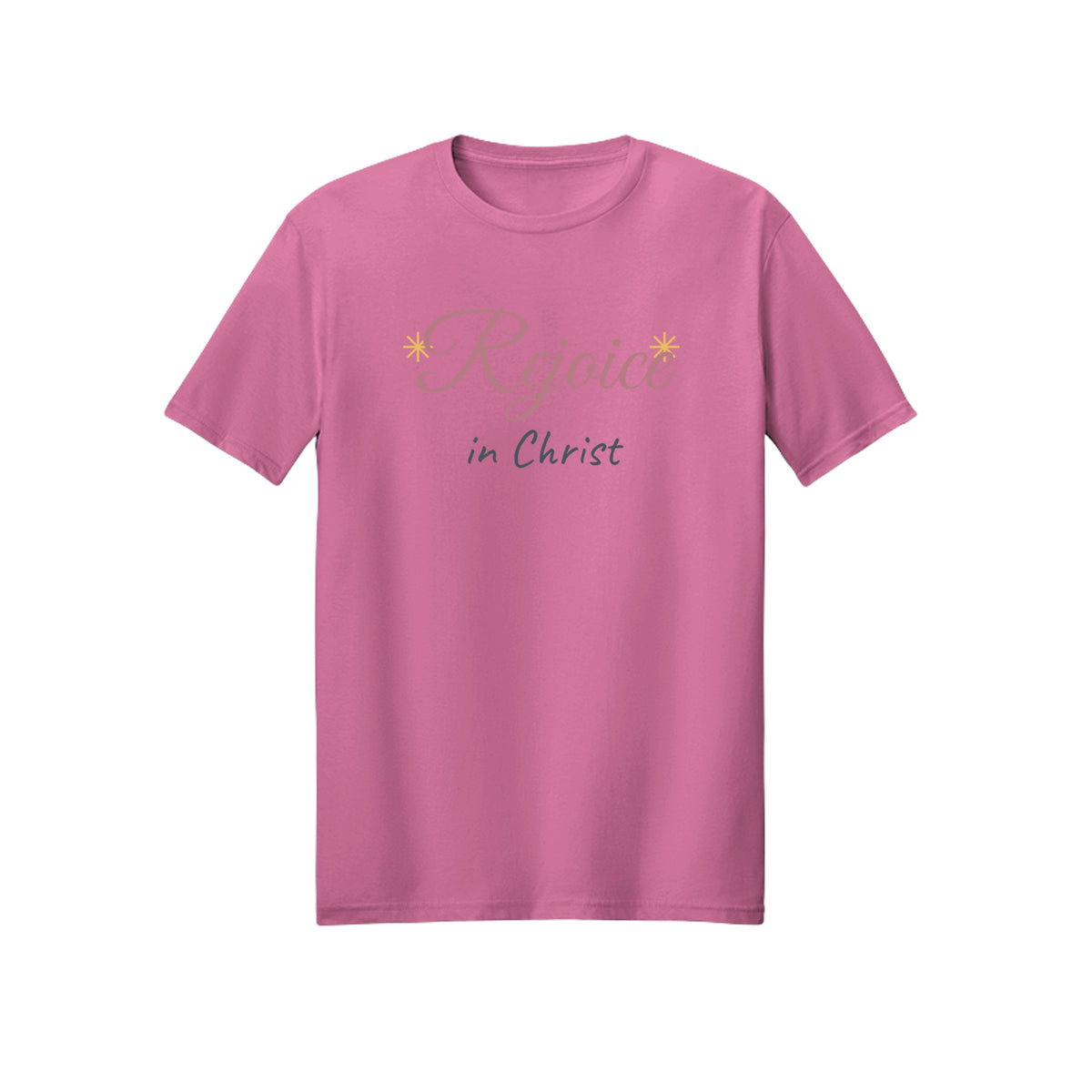 Sunlit Script Rejoice in Christ shirt in Azalea