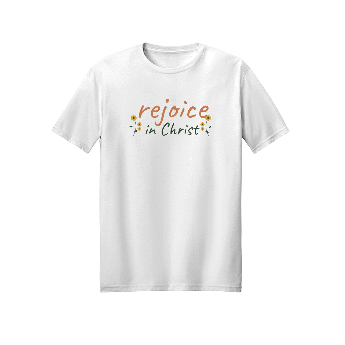 Handwritten Rejoice in Christ shirt in White