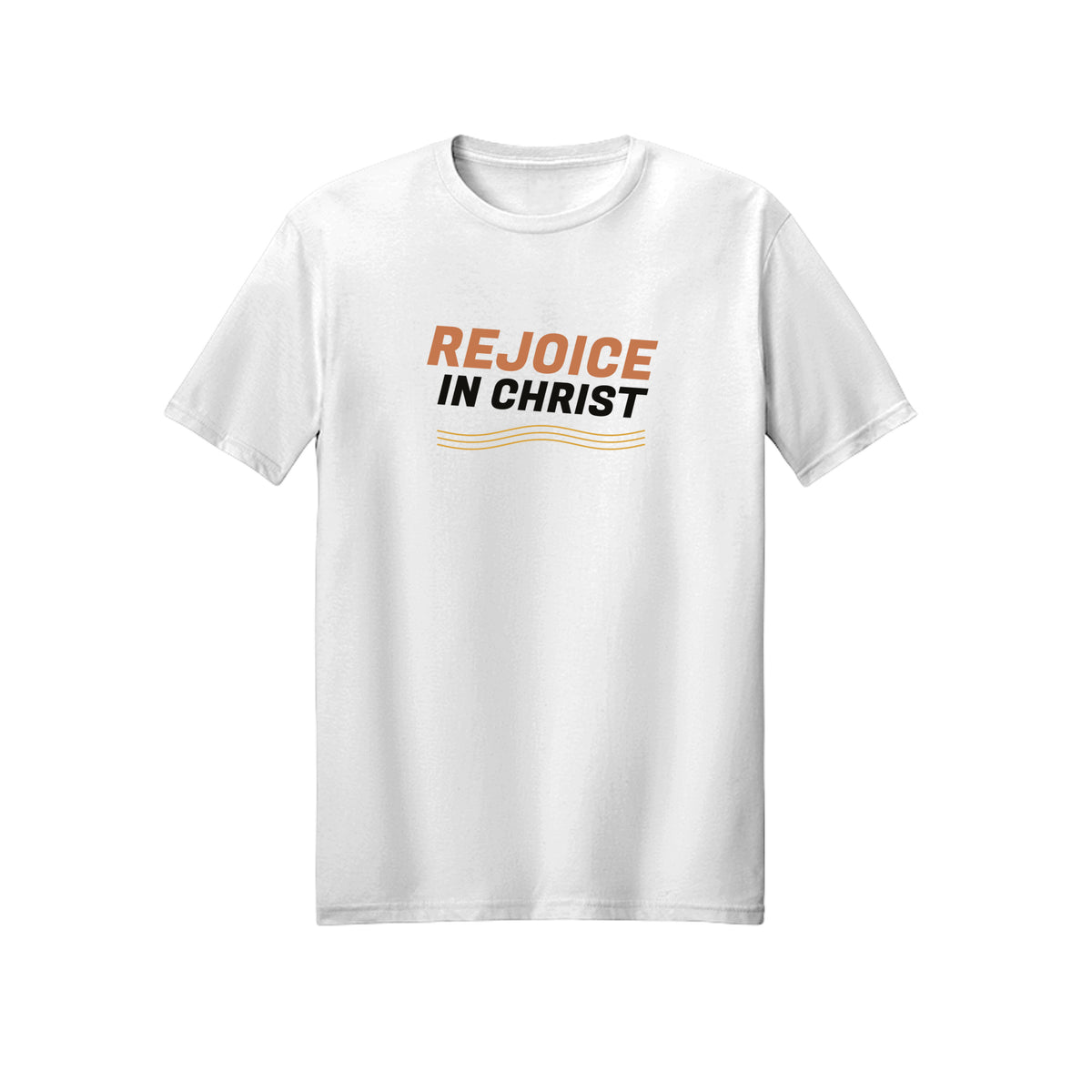 Modern Wave Rejoice in Christ shirt — 2027 LDS youth theme design, Philippians 4:4 in White