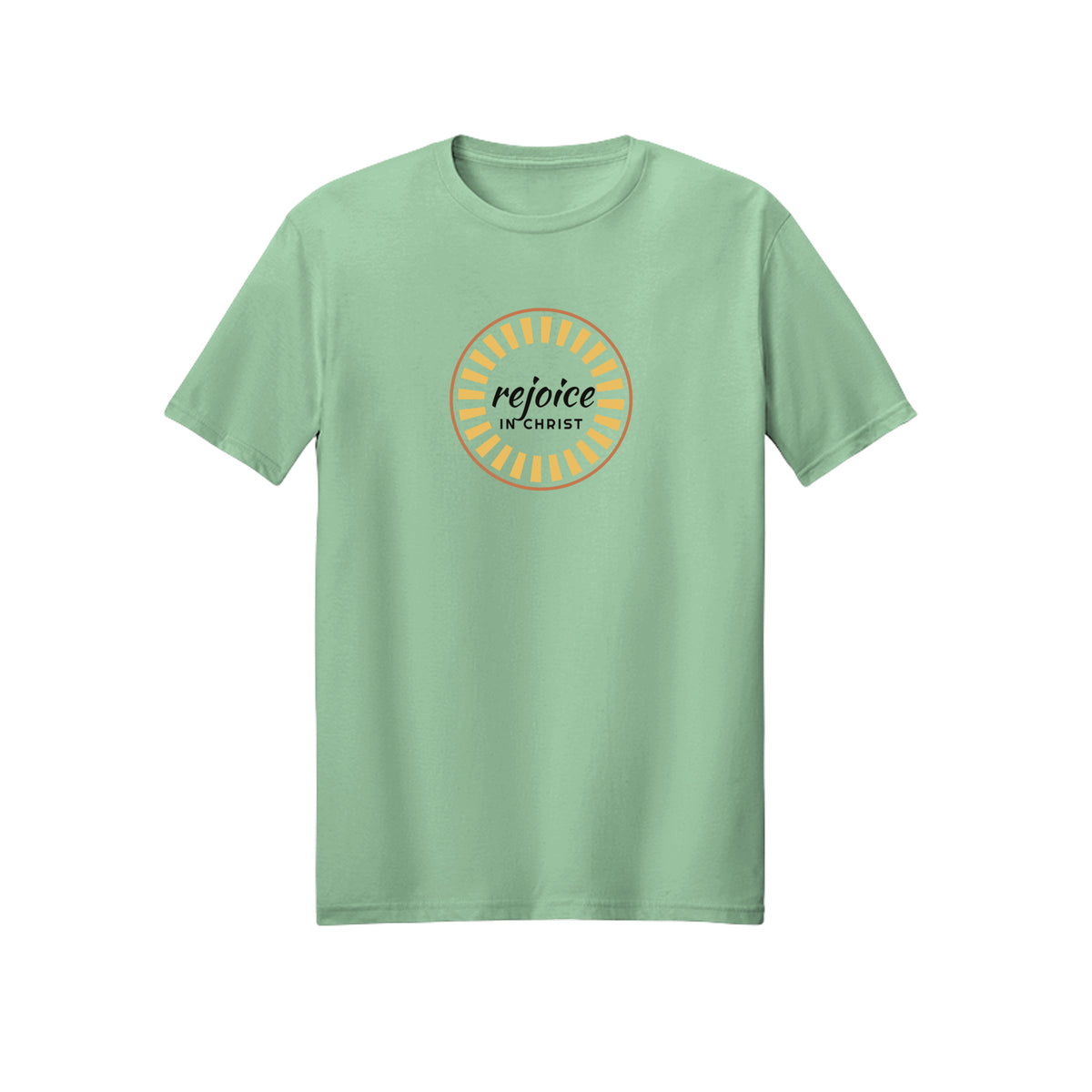 Sunburst Rejoice in Christ shirt in Mint Green
