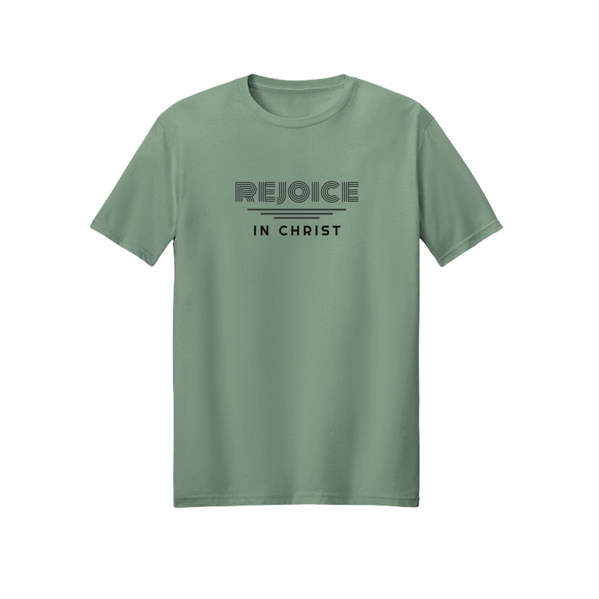 Small Retro Rejoice in Christ shirt in Sage