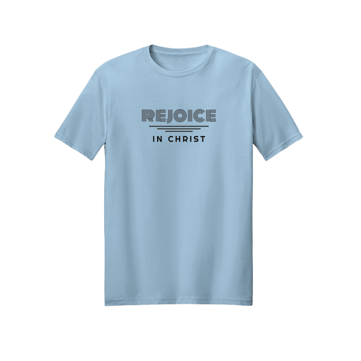Small Retro Rejoice in Christ shirt in Light Blue