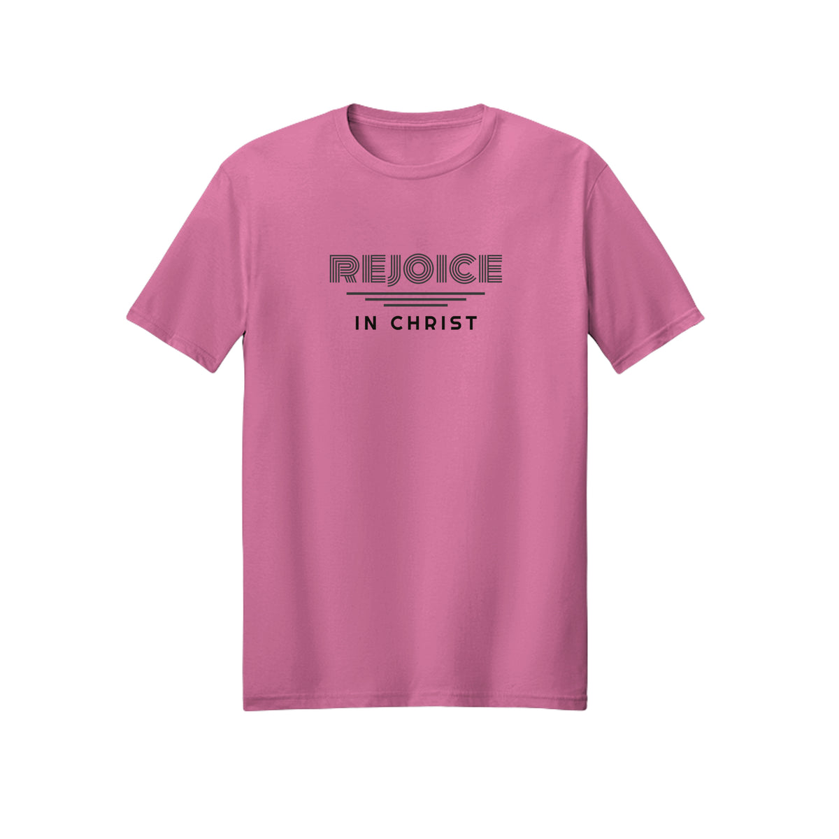 Small Retro Rejoice in Christ shirt in Azalea