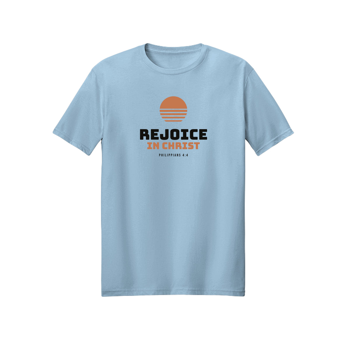 Retro Sun Rejoice in Christ shirt in Light Blue