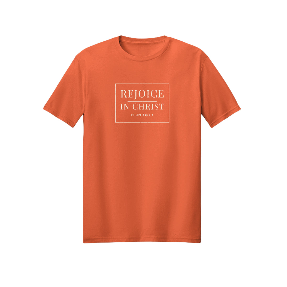 Minimal White Rejoice in Christ shirt in Orange
