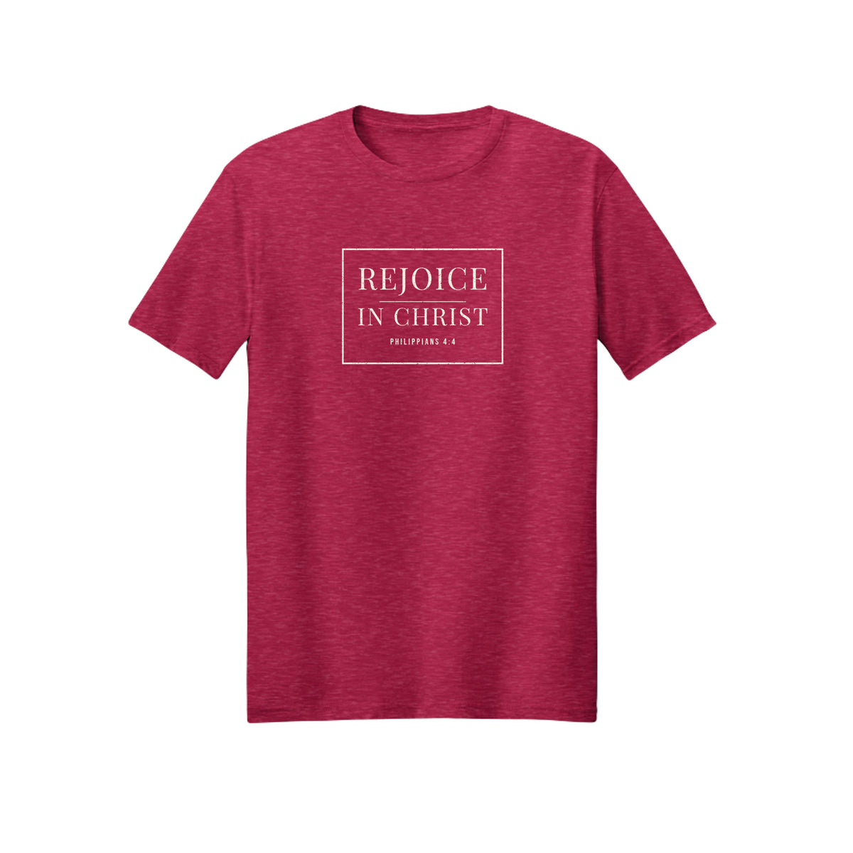 Minimal White Rejoice in Christ shirt in Heather Red