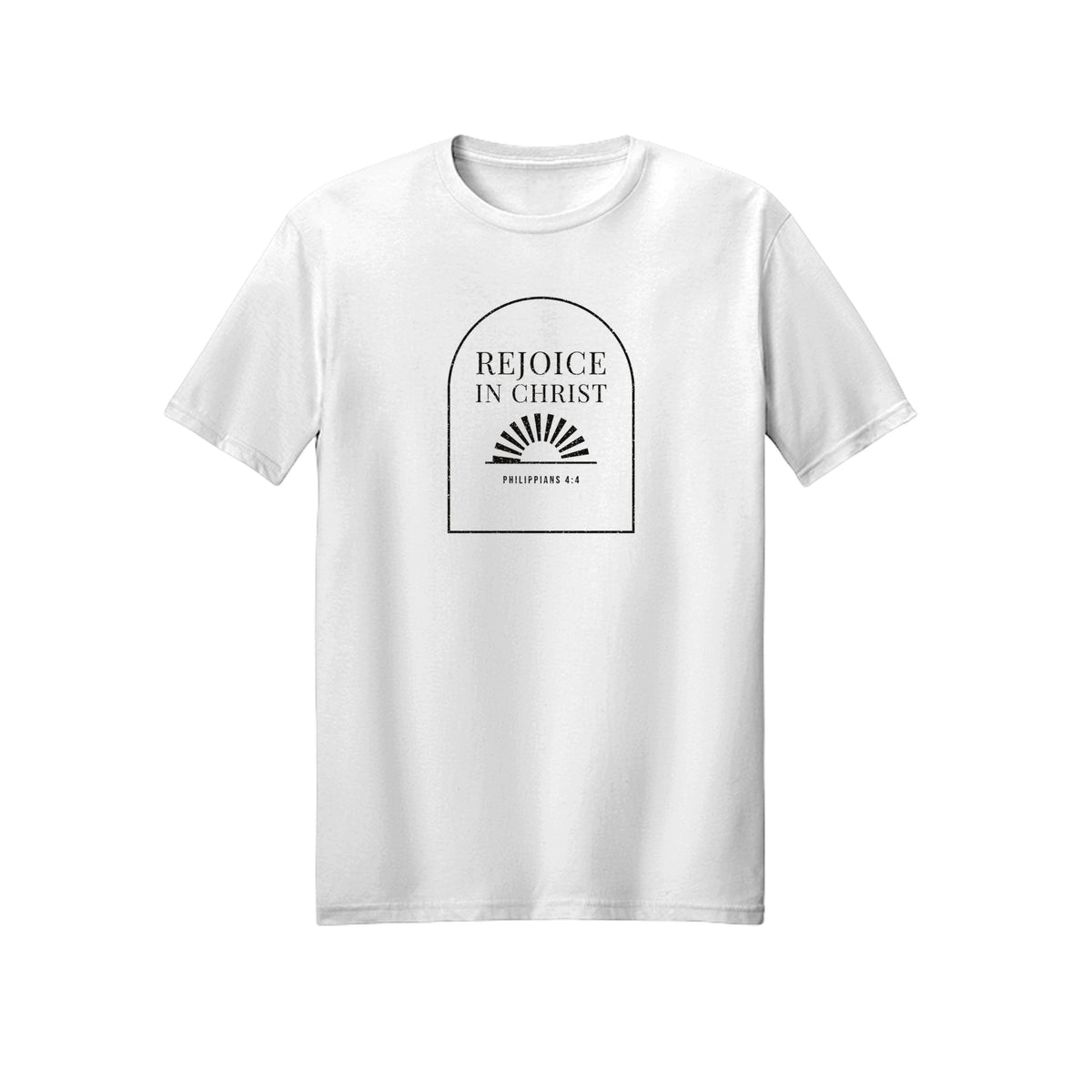 Archway Rejoice in Christ shirt — 2027 LDS youth theme design, Philippians 4:4 in White