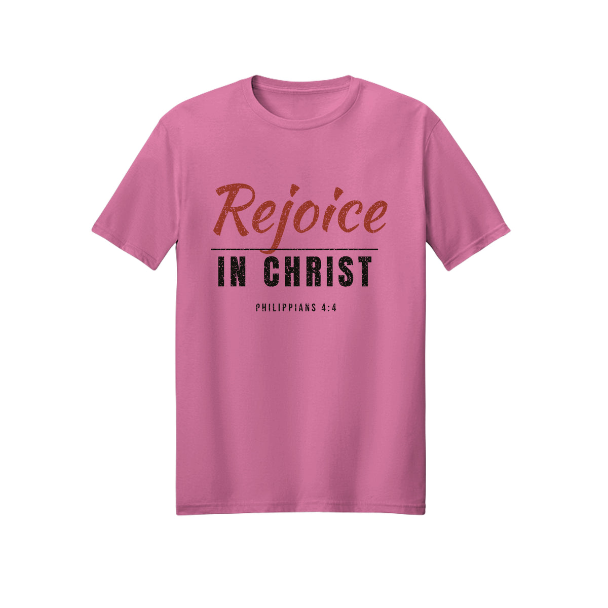 Distressed Rejoice in Christ shirt in Azalea
