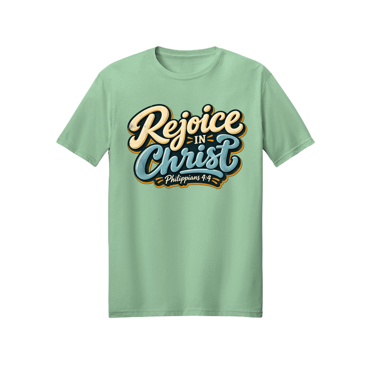 Vintage Badge Rejoice in Christ shirt in Mint Green