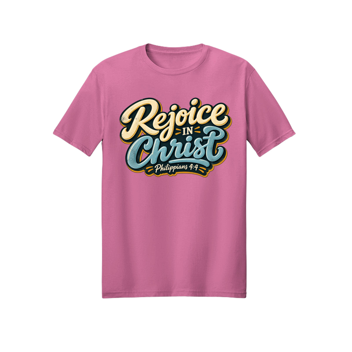 Vintage Badge Rejoice in Christ shirt in Azalea