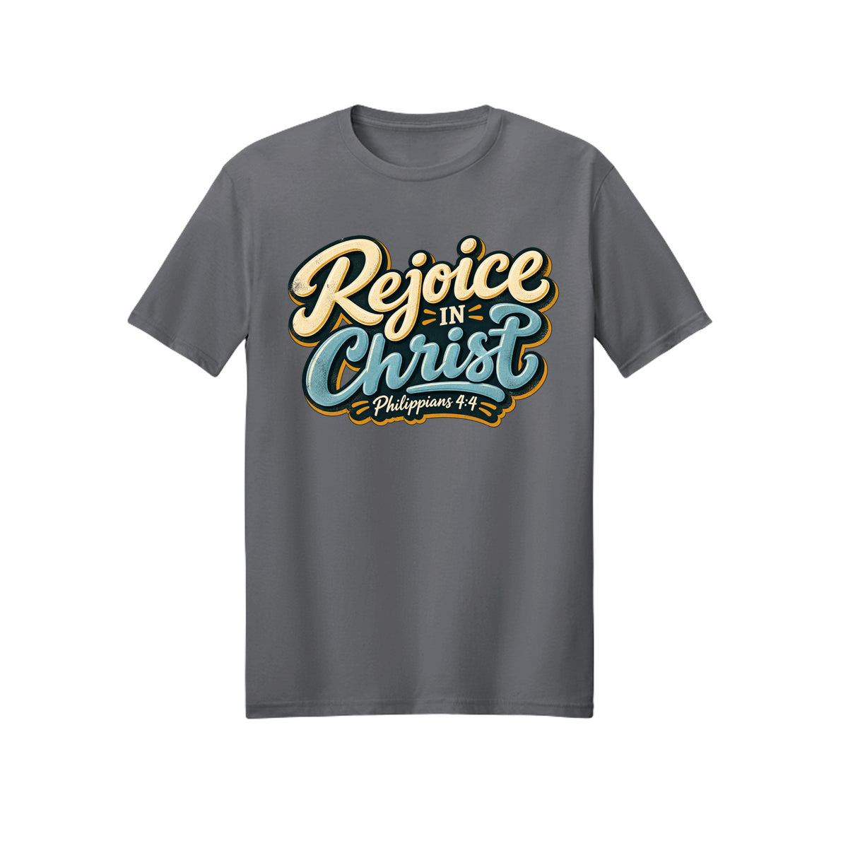 Vintage Badge Rejoice in Christ shirt in Charcoal