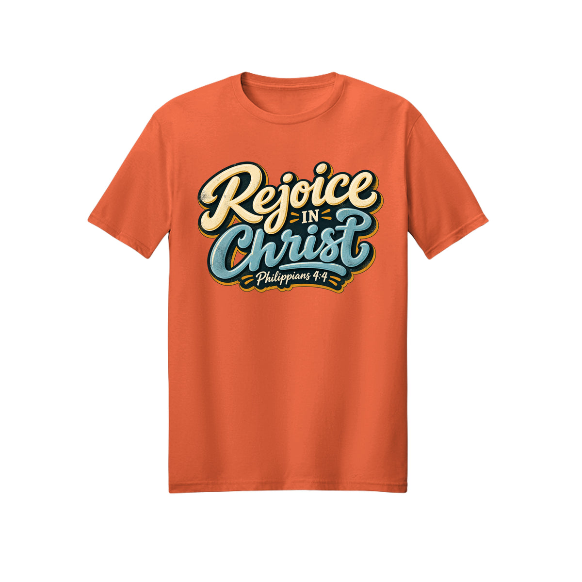 Vintage Badge Rejoice in Christ shirt in Orange