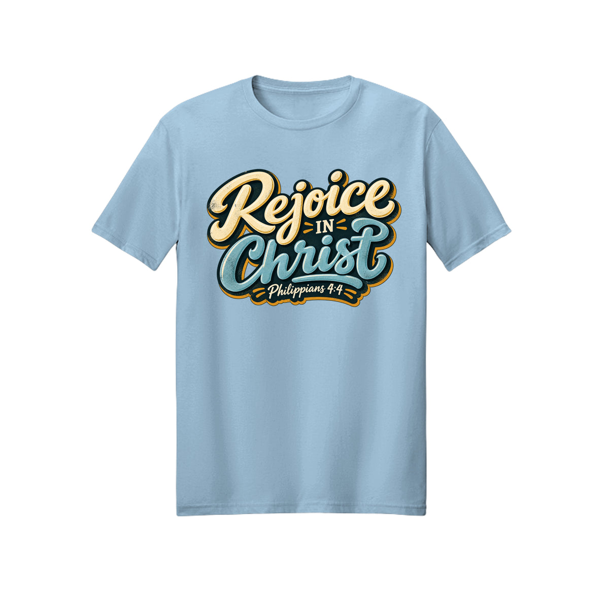 Vintage Badge Rejoice in Christ shirt in Light Blue