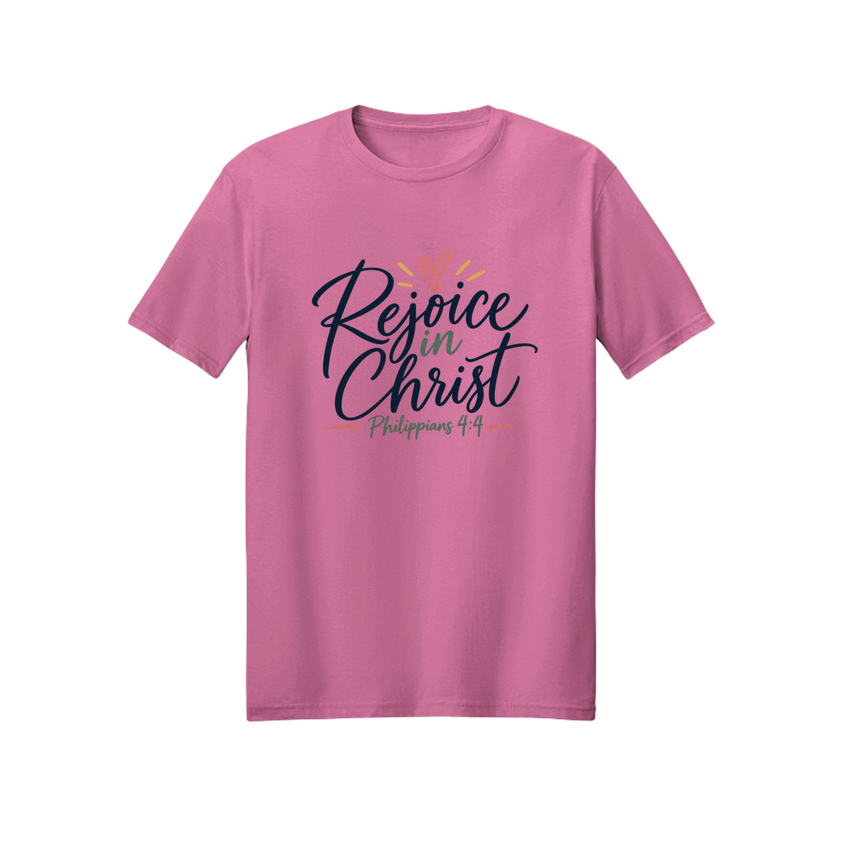 Elegant Script Rejoice in Christ shirt in Azalea