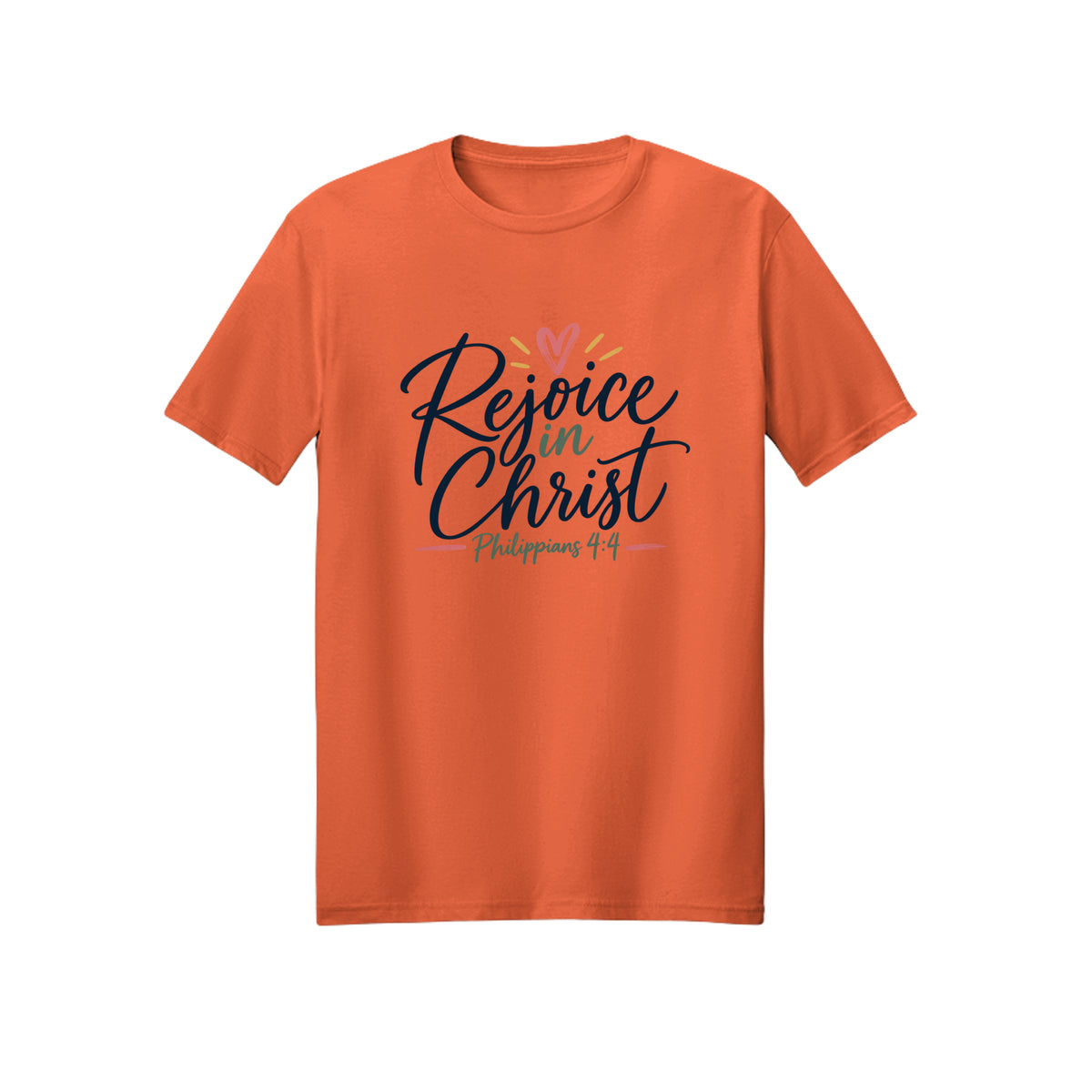 Elegant Script Rejoice in Christ shirt in Orange