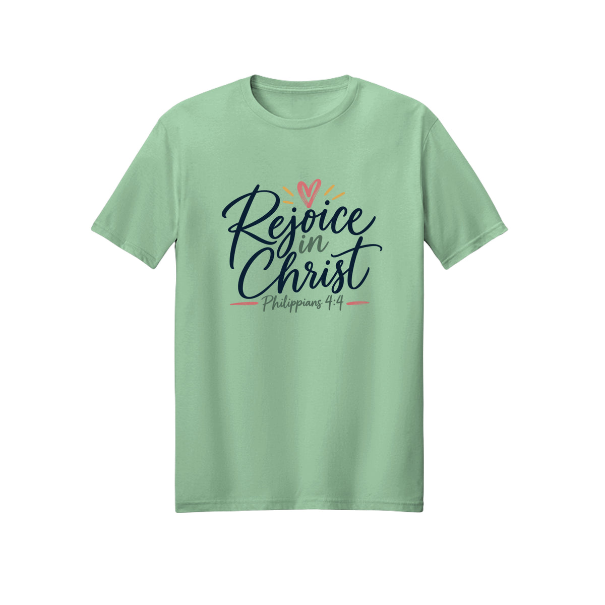Elegant Script Rejoice in Christ shirt in Mint Green