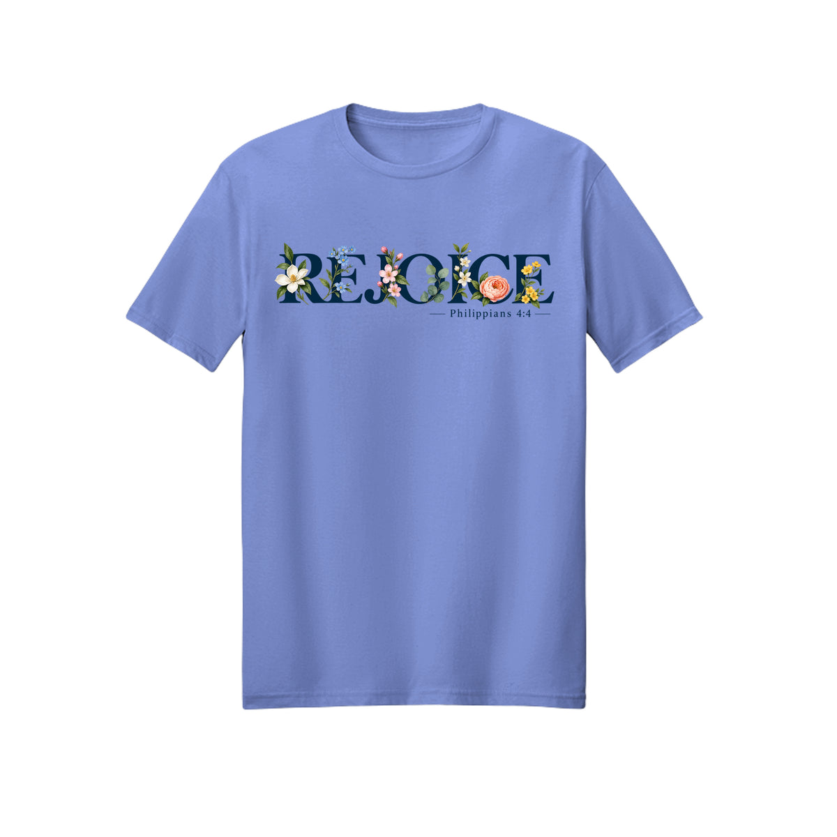 Floral Typography Rejoice in Christ shirt in Violet