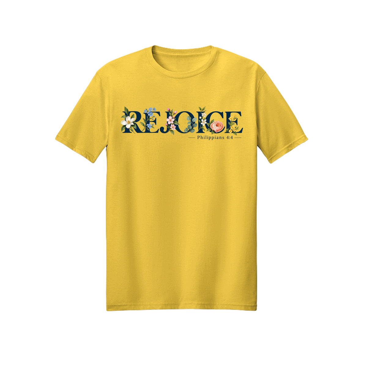 Floral Typography Rejoice in Christ shirt in Daisy