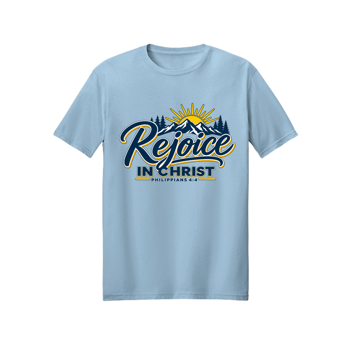Mountain Rejoice in Christ shirt in Light Blue