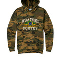 Weak Things Se Tornem Fortes Brazil sweatshirt in Military Camo: Brazil flag map with WEAK THINGS SE TORNEM FORTES on the front