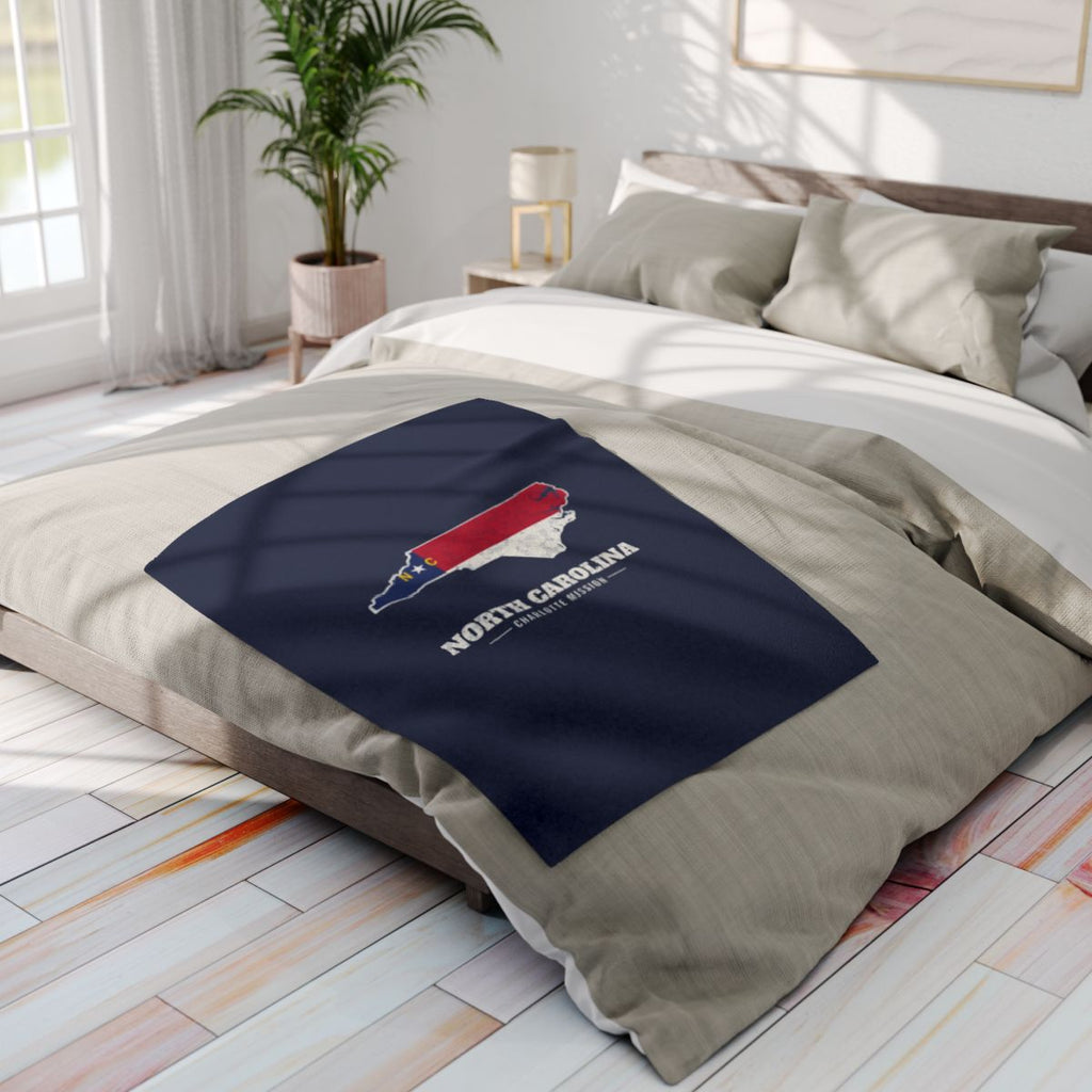 North Carolina Charlotte Mission flag map fleece blanket by Weak Things view 4