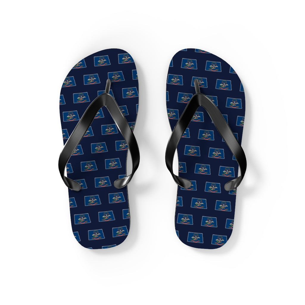 North Dakota Mission flag map flip flops by Weak Things view 2