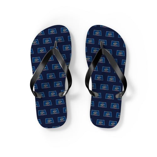 North Dakota Mission flag map flip flops by Weak Things view 2