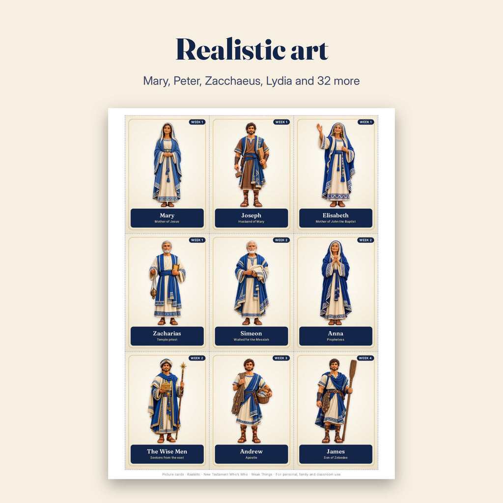 Realistic picture cards: Mary, Joseph, Elisabeth and more