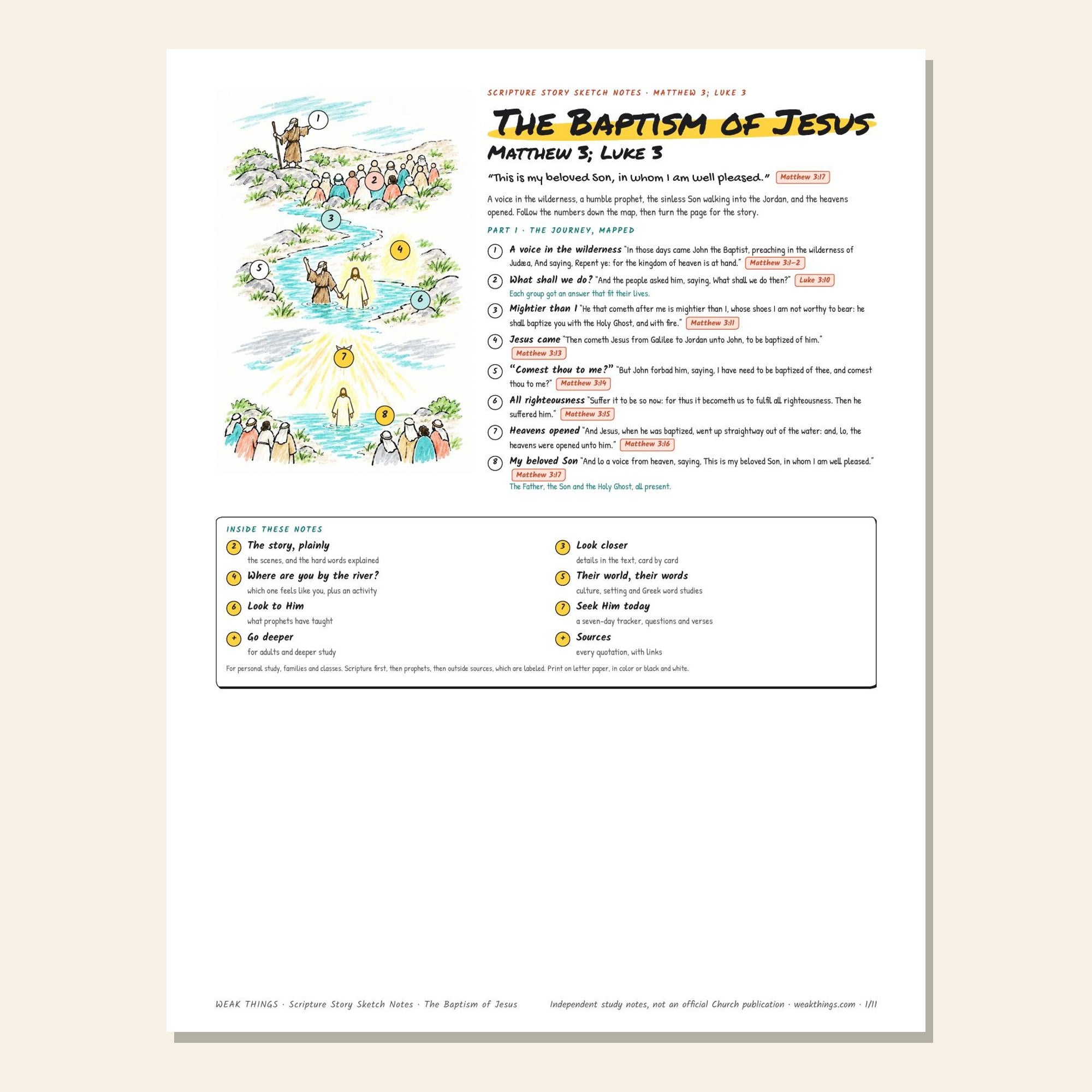 The Baptism of Jesus printable sketch notes cover