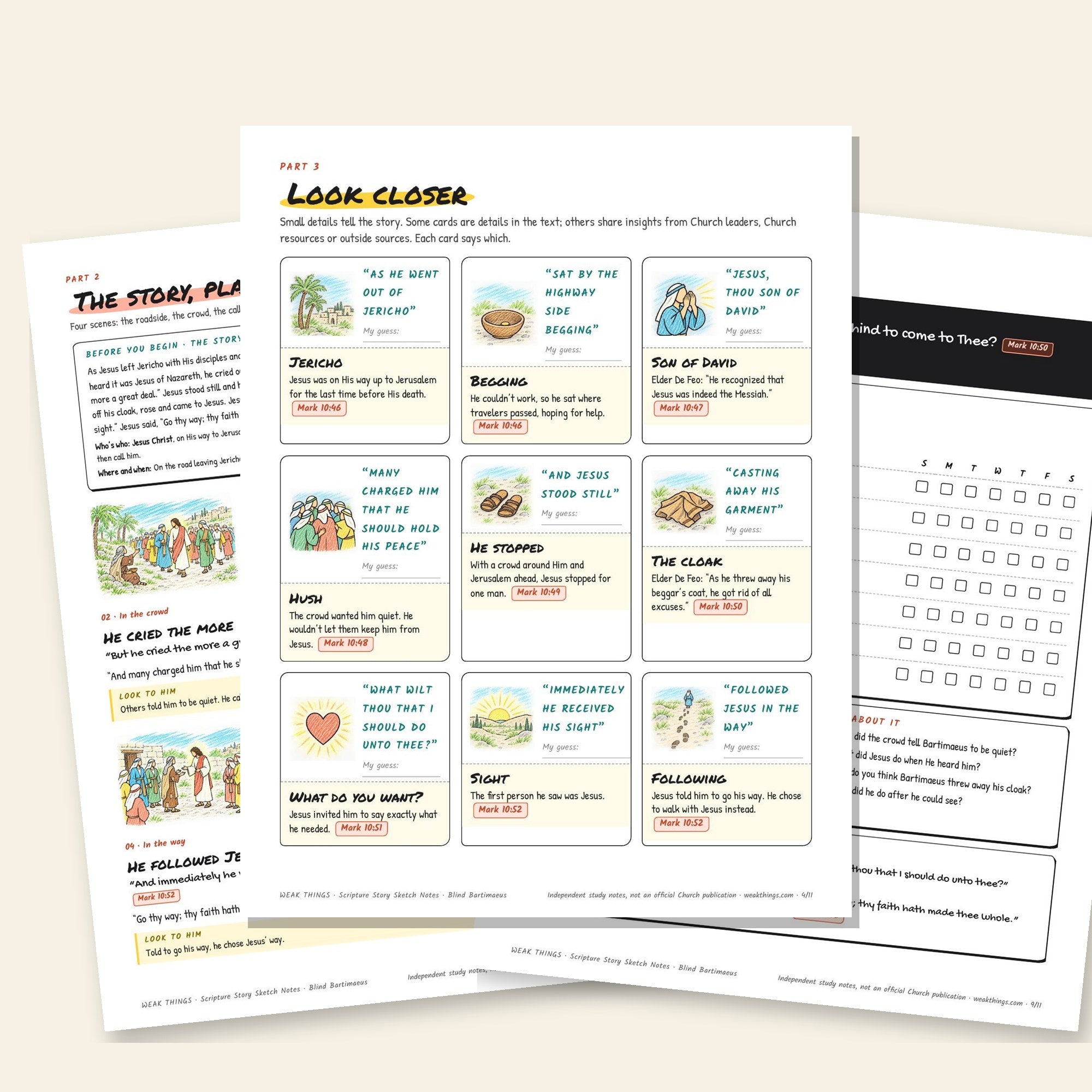 Inside pages of the Blind Bartimaeus printable sketch notes