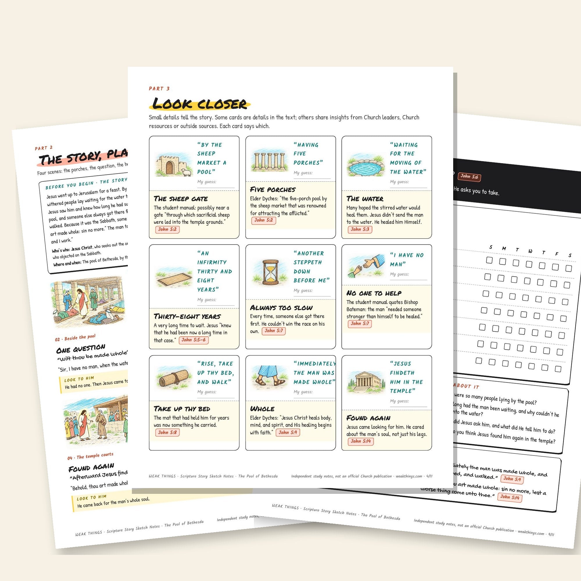Inside pages of the The Pool of Bethesda printable sketch notes