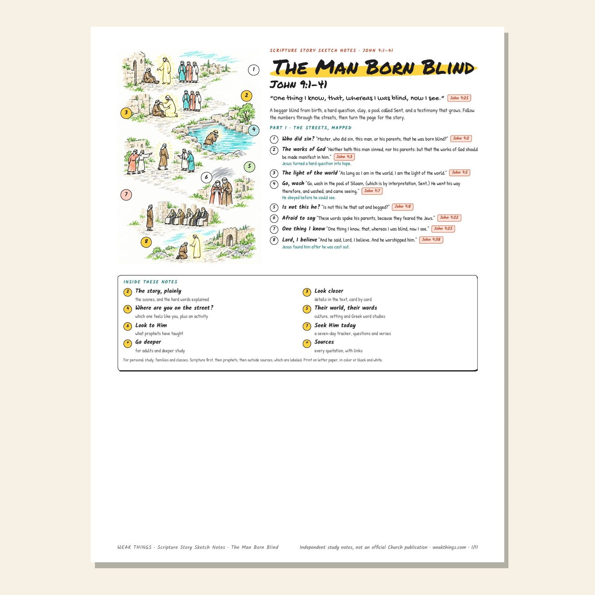 The Man Born Blind printable sketch notes cover