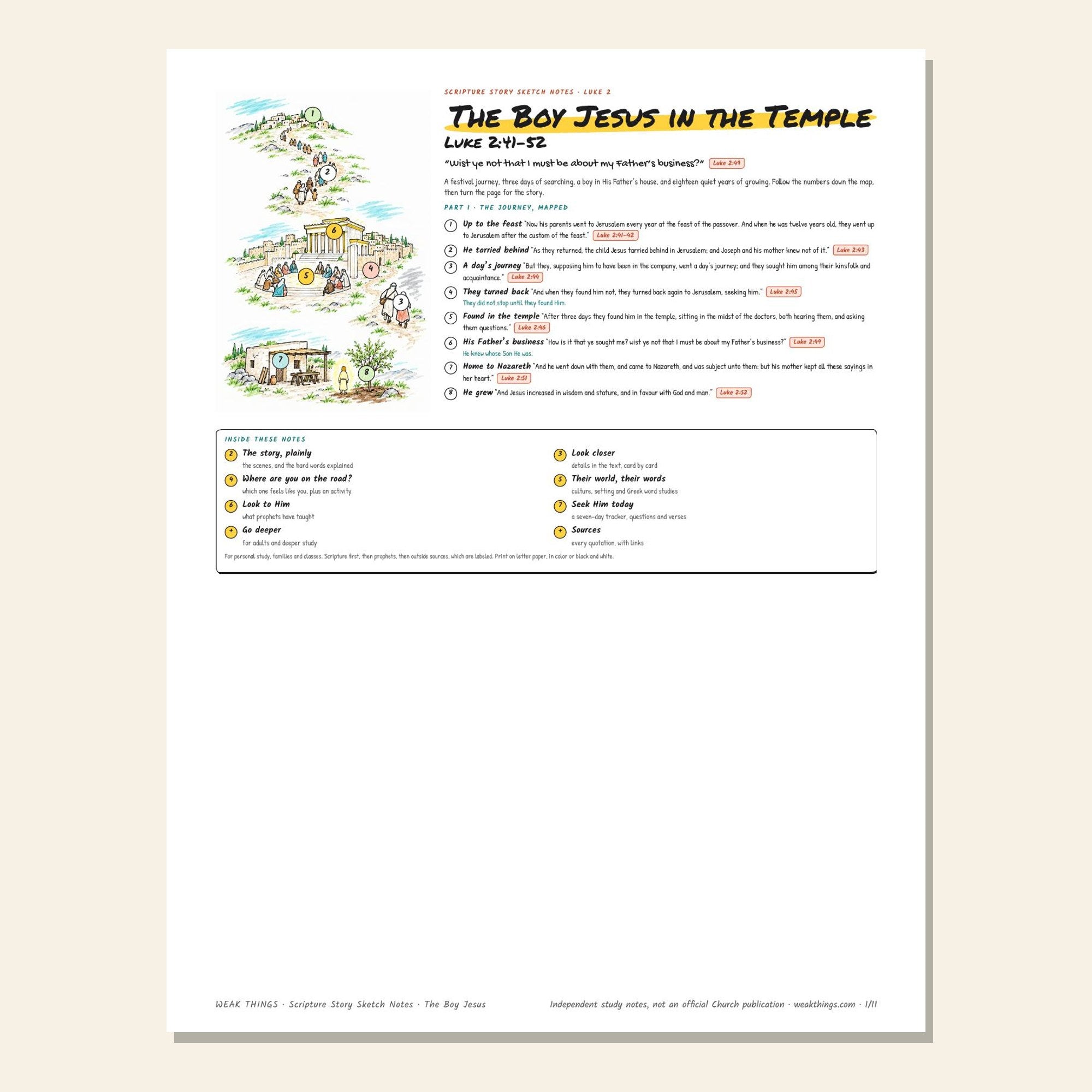 The Boy Jesus in the Temple printable sketch notes cover