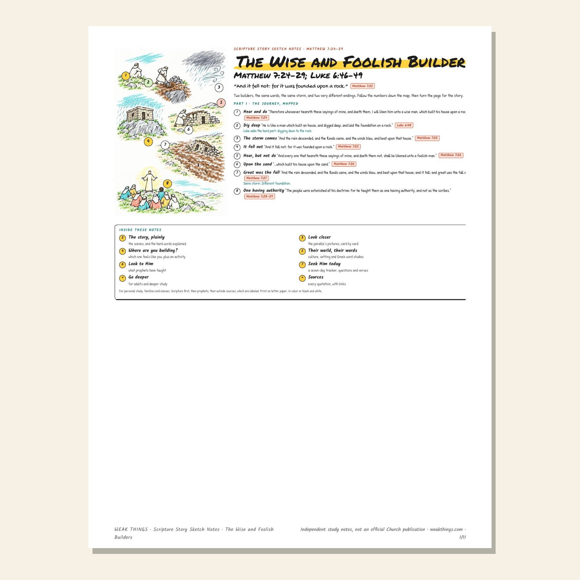 The Wise and Foolish Builders printable sketch notes cover