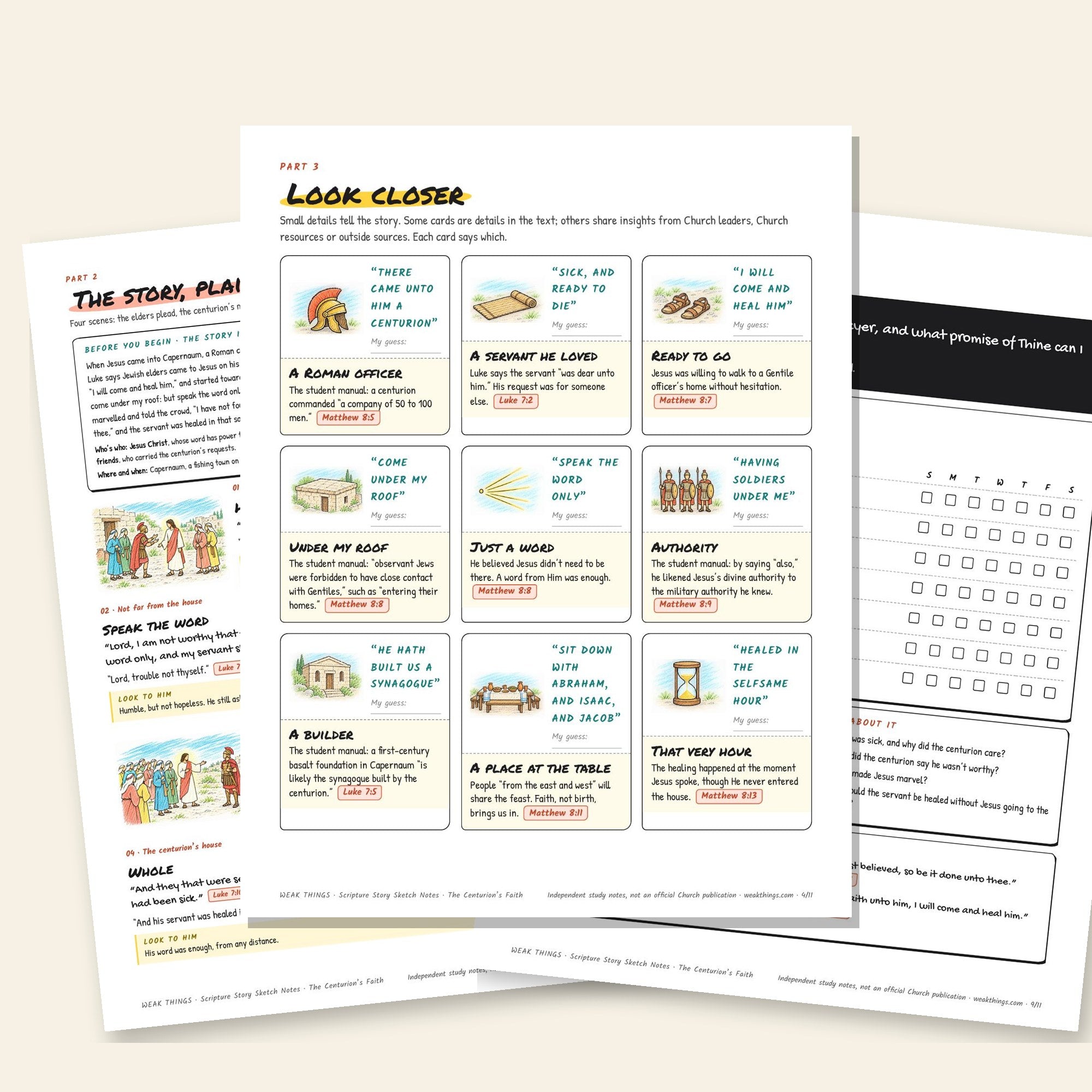 Inside pages of the The Centurion’s Faith printable sketch notes